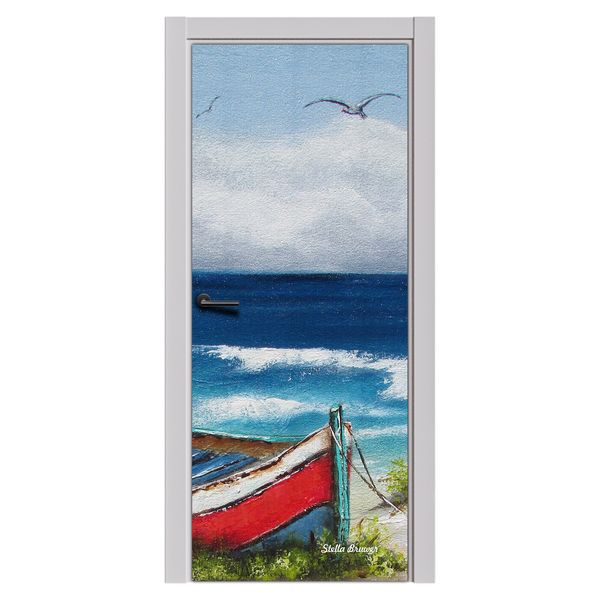 Decoupage -Red Dinghy Boat By Stella Bruwer Door