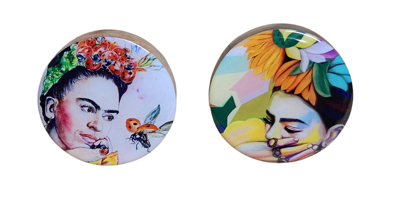 2 Doorknobs - Frida Kahlo with Flower Headband &amp; Ladybugs