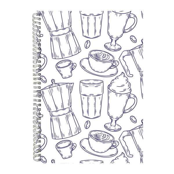 Coffee Drawing Pattern A4 Notebook Pad with Lines Trendy Graphic Present023