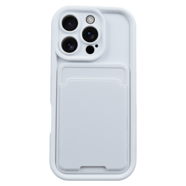 Solid Phone Case With Card Slot Compatible With iPhone 16 Pro Max - White