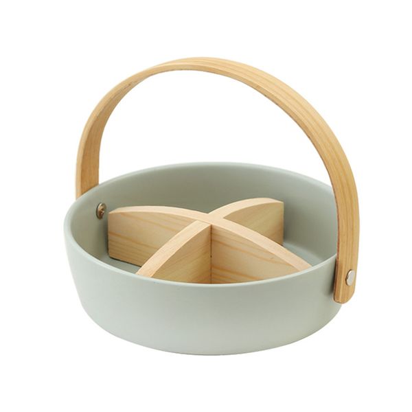Ceramic Snack Serving Tray Snack Holder Round Platter with Handle for Party