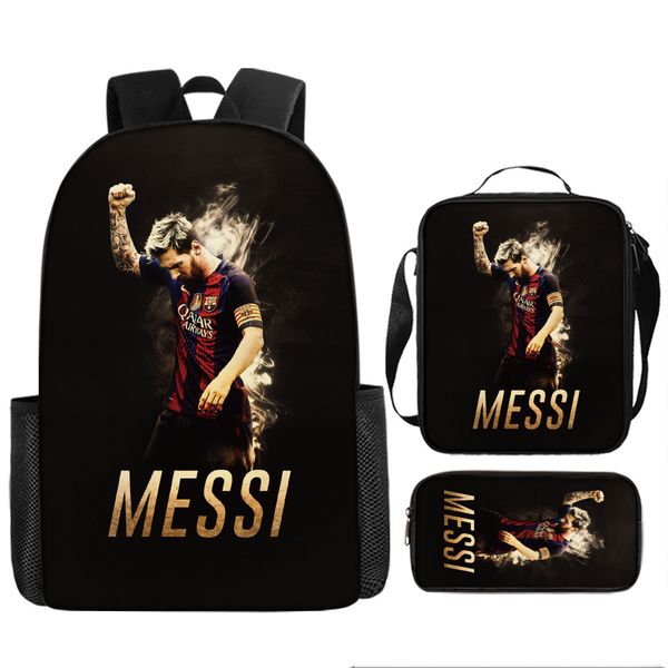 School Backpack for Kids: Bag, Lunch Box and Pencil Case - Messi - 3 Piece