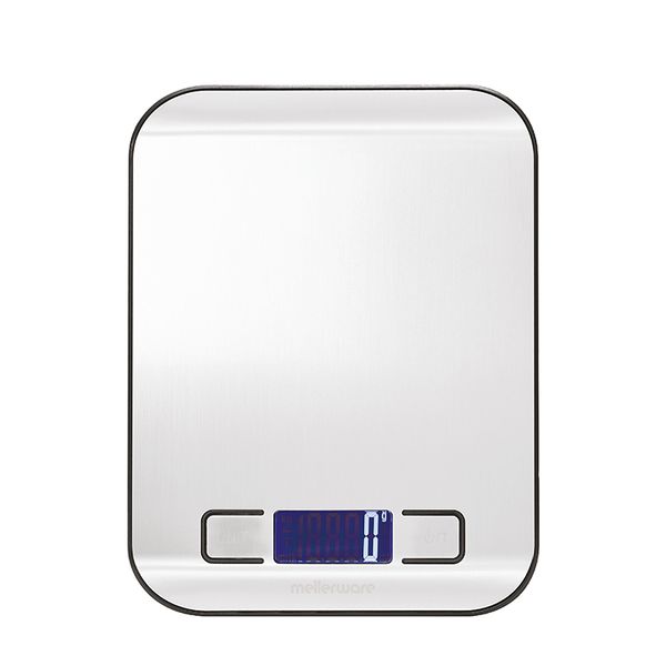 Mellerware Kitchen Scale Battery Operated LCD Display Stainless Steel
