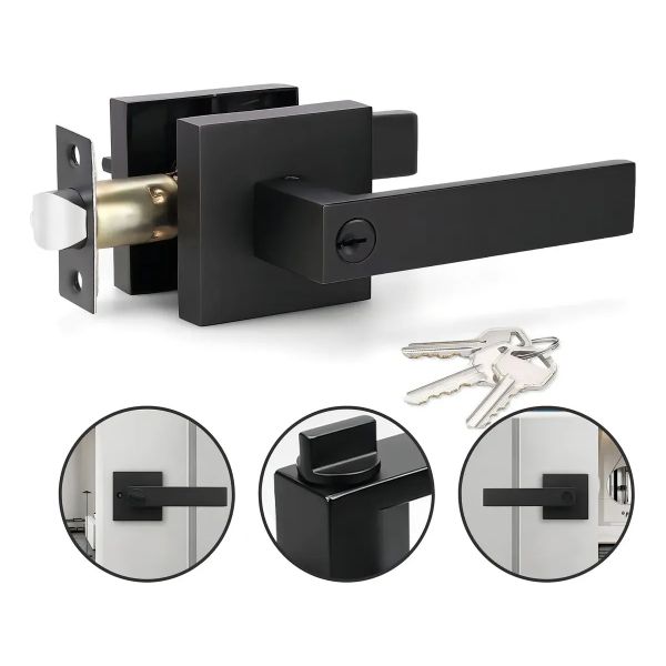 1pc of Black Heavy-Duty Door Lock with Square Handles for Bedrooms