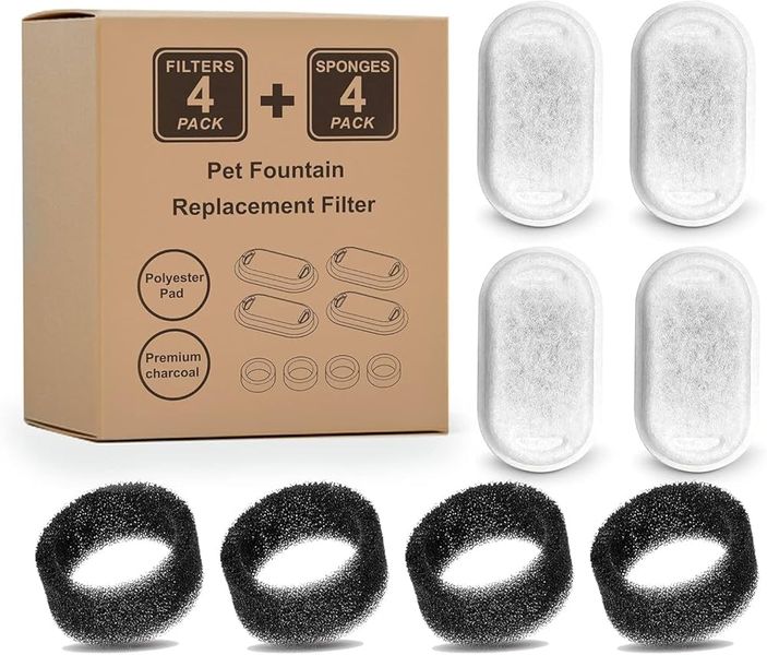Premium Paws - 4 Pack Replacement Filters &amp; Sponges for Pet Water Fountains