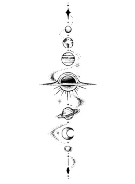 1 Sheet - Mystic Solar System Temporary Tattoo - Black
