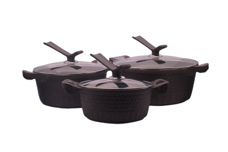 HUOCHU Ceramic Coated 3 Set Casserole Cookware - Black