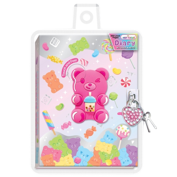 Hot Focus Gummy Bear Diary, Lock &amp; Keys - Pink Candy Journal, 160 Pages