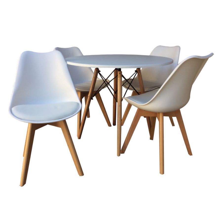Round Table + 4 Padded Chairs White Shop Today. Get it Tomorrow