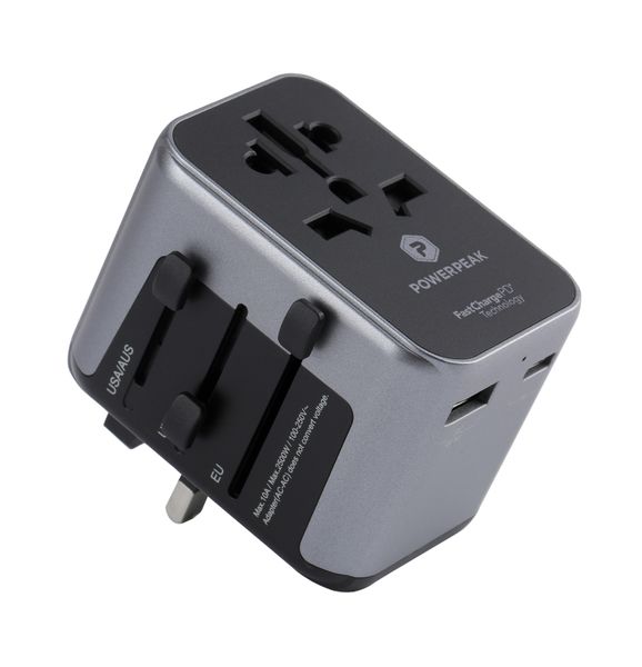 PowerPeak International Power Adapter with two built-in fast charging ports