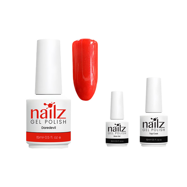 Nailz Daredevil Gel Polish + Top Coat + Base Gel 15ml - 3Pack
