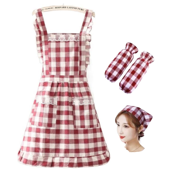 3 Piece Kitchen Apron Set Household Clean Apron Headscarf Sleeves Women Girls