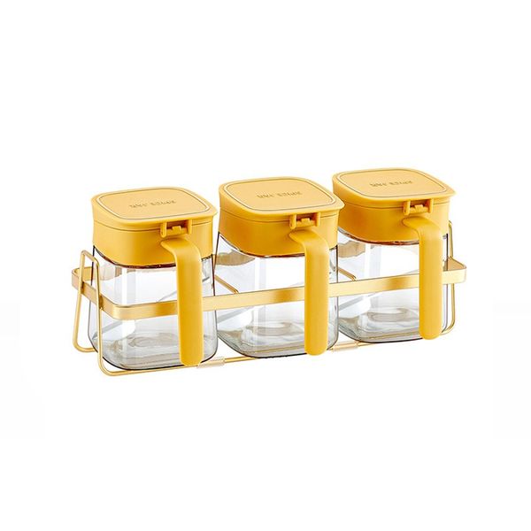 Condiment Jar Spice Container+Lids &amp; Spoons Yellow