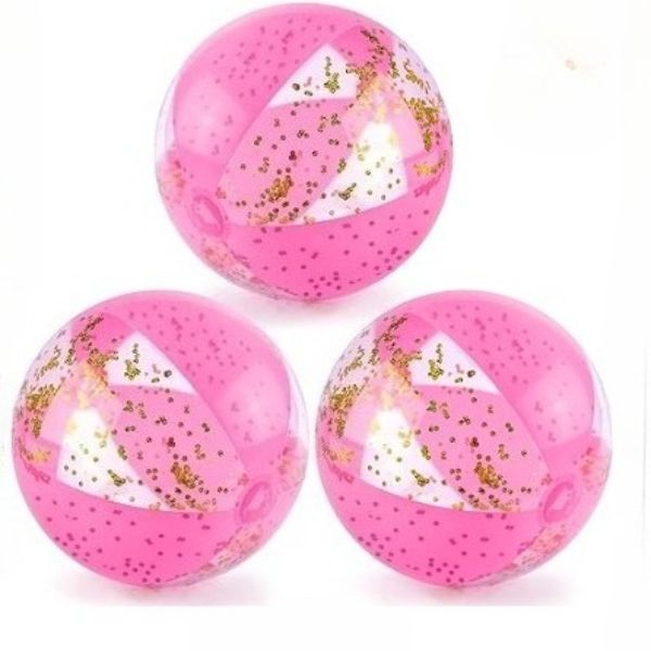 Three Pink Shiny Inflatable Children's and Infant Beach Balls