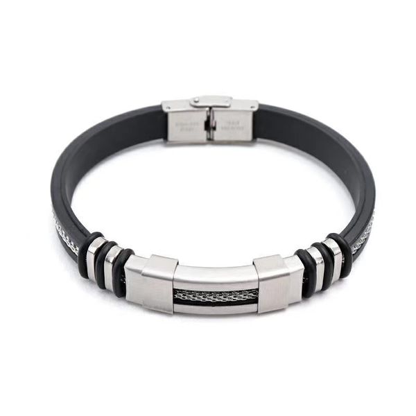 Men's Silver Rubber Charm Pulsera Hombre Bracelet (BA-PH793-S)