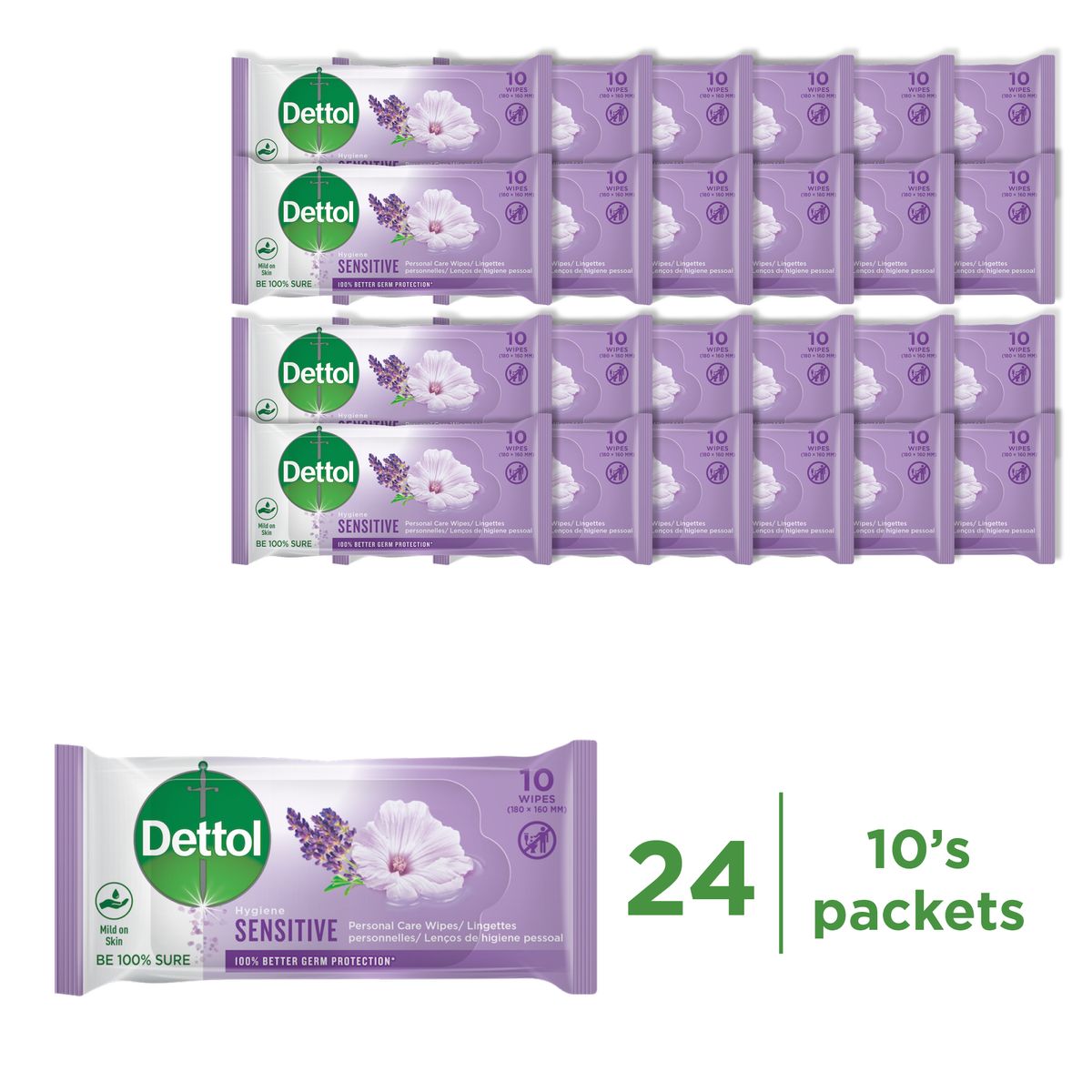 Dettol 10sx24 Packs, Personal Care, Hygiene Wipes, Sensitive