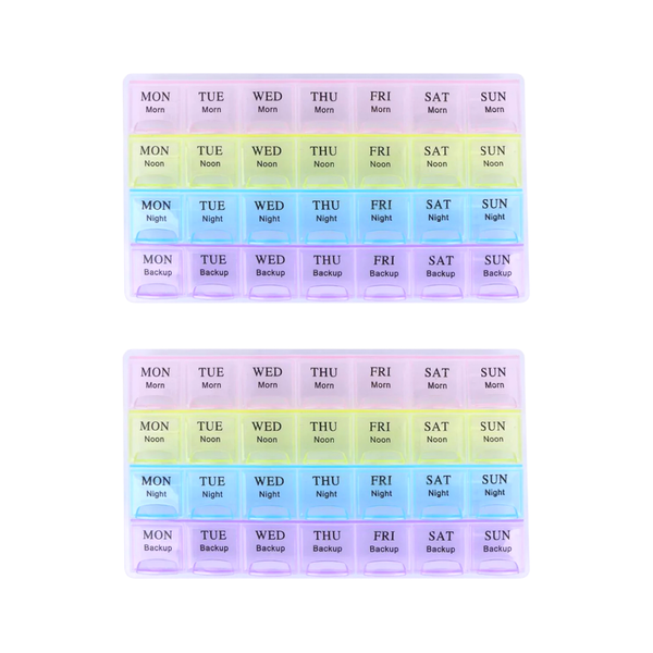 2 Pack Colour-Coded Daily Pill Organiser - 3-Times-a-Day + Backup