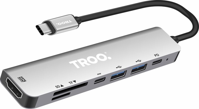 TROO Certified 87W Fast Charge Type-C TO UHD 4K HDMI 7-IN-1 Multiport Hub