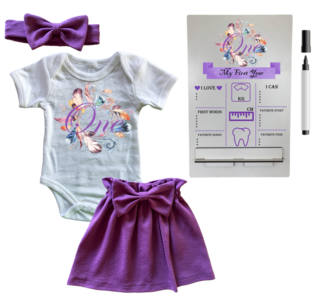 First Birthday Outfit-Skirt, vest &amp; Milestone sign- Purple-Boho