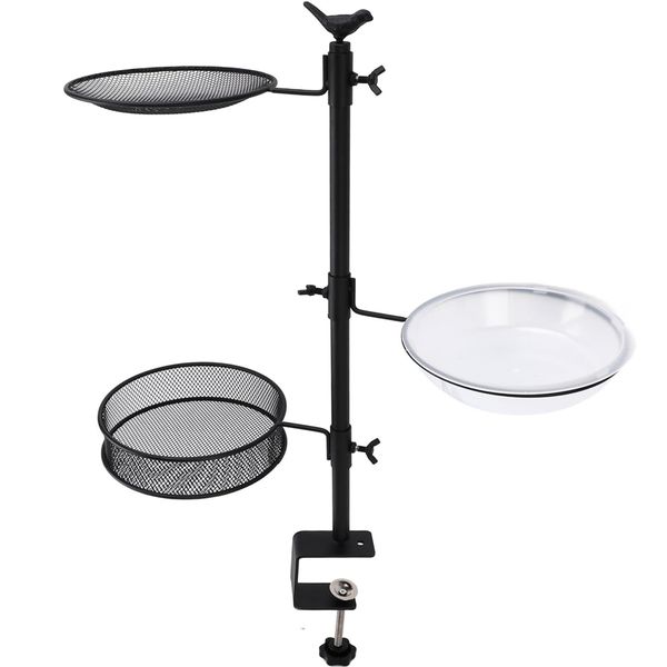 Deck Bird Feeder Railing Mount Bird Feeder with Three Trays for Garden