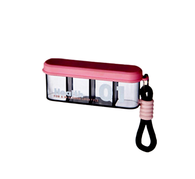 Portable Pink Pill Organiser, 4 Compartments, Mini Travel Case
