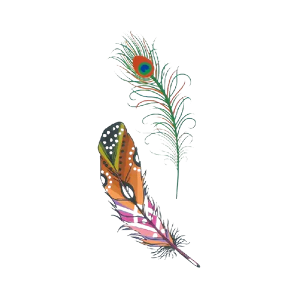 Tattoo - Waterproof High Quality Skin Safe - Two Colourful Feathers - X-462