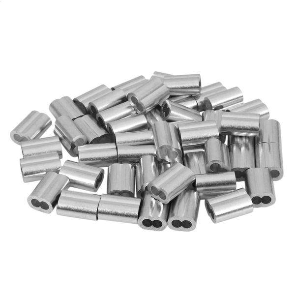 50Pcs 15mm Aluminum Hourglass Ferrules Sleeve Crimp for 3mm Wire Rope