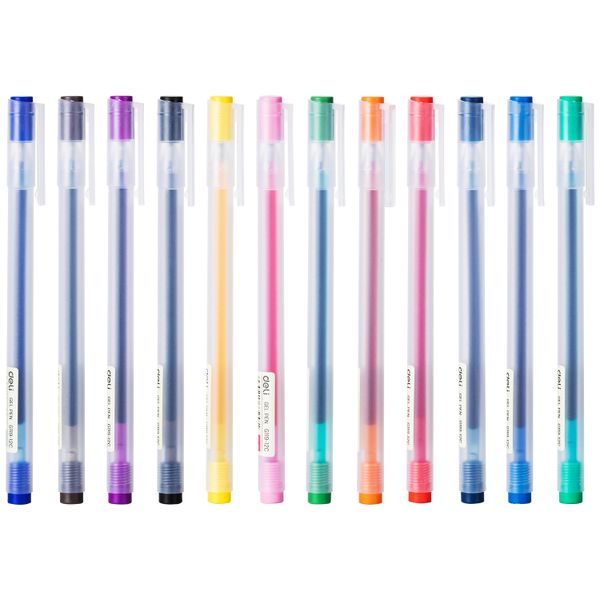 Deli Assorted Colored Gel Pen 0.5mm Bright Colors Wallet of 12 Pcs