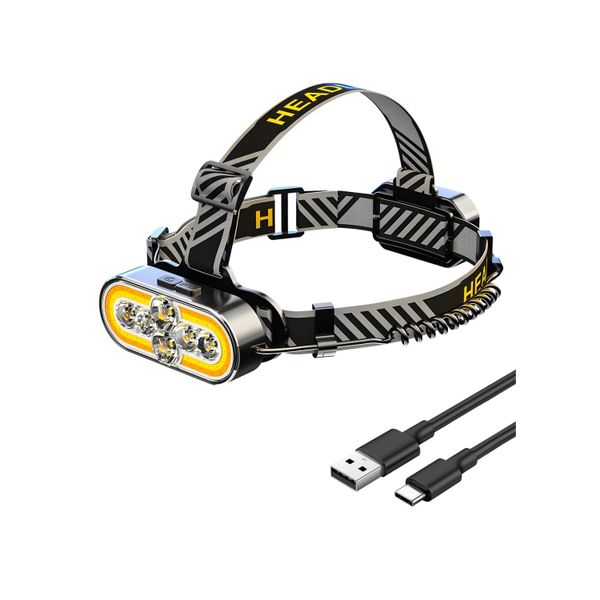 LED Head Torch Rechargeable &amp; 5+8 Modes &amp; Red Tail Light, IPX5 Waterproof