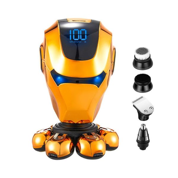 5-in-1 Electric Head Shaver 7D Rotary Bald Razor Waterproof LED for Men