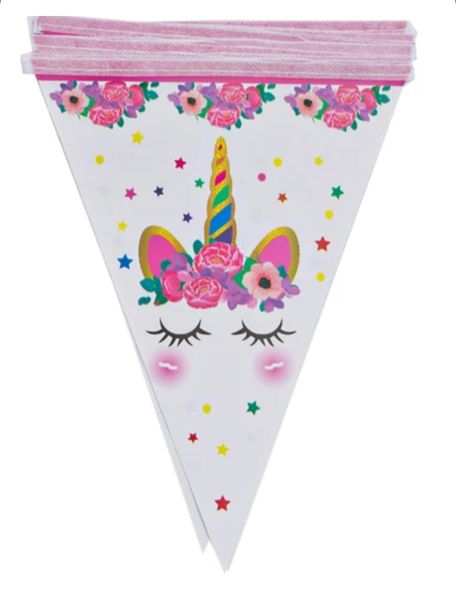Flower Unicorn Theme Party Flags Banner set of 3