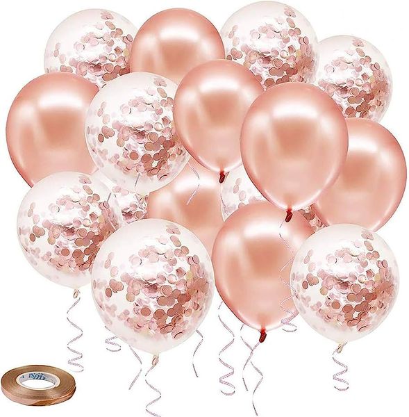 25 Rose Gold And 5 Clear Balloons