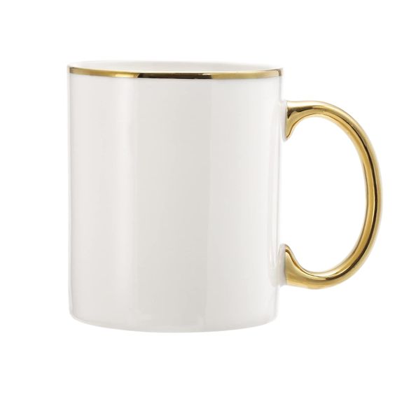 10-Piece White Ceramic Coffee Mug Set with Elegant Gold Rim.