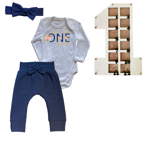 First Birthday Outfit-Long Sleeve &amp; Photo Frame-One'der Gold