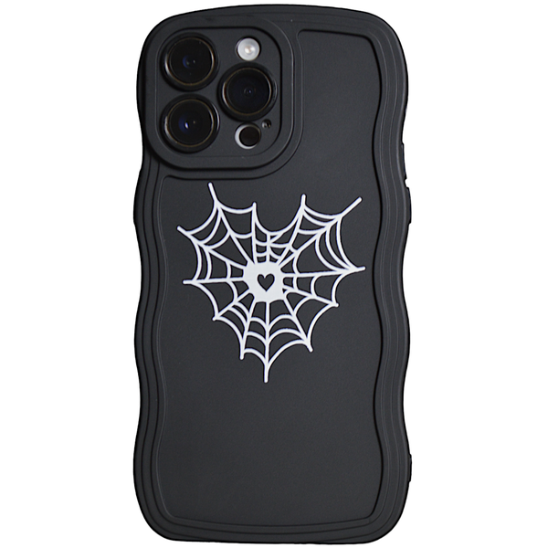 Black - Phone Case with Wavy Edge &amp; Heart Spider - Iphone 14 Pro Max