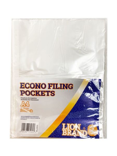 LION A4 Filing Pockets 100's 30 Micron