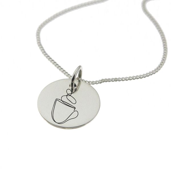 Coffee Cup Necklace with 'Life happens Coffee helps' Engraved on the Back