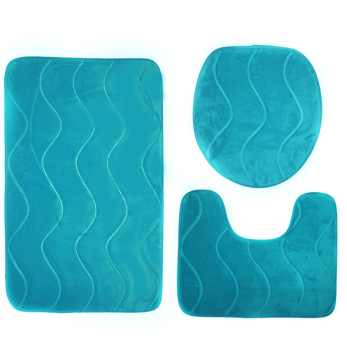 3 Piece Memory Foam Toilet Cover Contoured Mat & 50x80cm Bath Mat ...