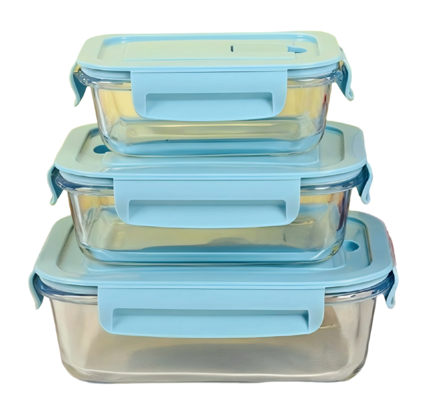 3 piece Glass Food Storage Containers with Airtight Lids,Glass Meal Container