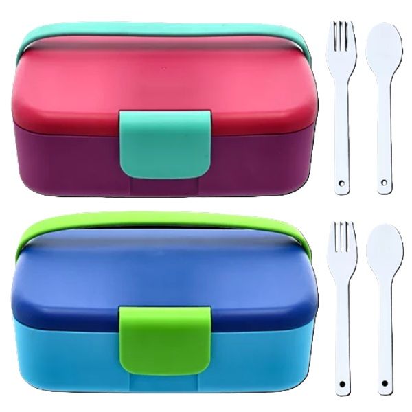 Colour Block 5 Compartment Plastic Lunch Box blue