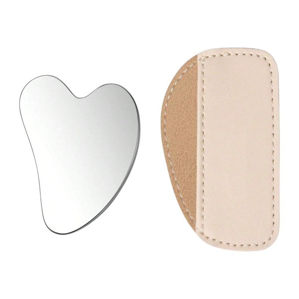 Stainless Steel Facial Gua Sha Tool With Faux Leather Case - Silver