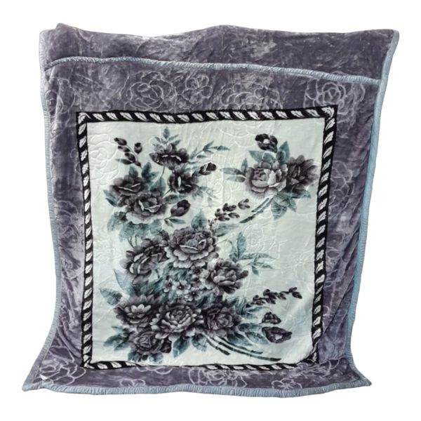 Grey/Blue 2Ply High-Quality Polyester Blanket &amp; Tieback