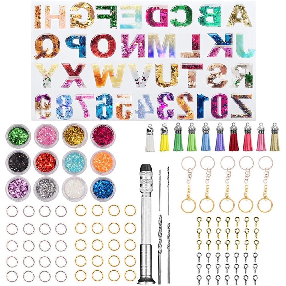 Craft Resin Number & Letter Mould Keyring Making Kit Set of 128