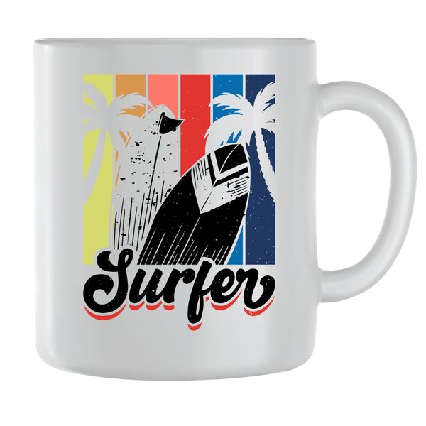 Light Yellow Coffee Mugs for Men Women with Surfing Graphic Cups Present098