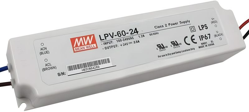 Mean Well LPV-60-24 60W 24V 2.5A LED Driver - IP67 Rated