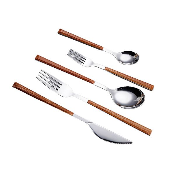 Imitation Wooden Handle Western Steak Knife, Fork And Spoon Five-Piece Set