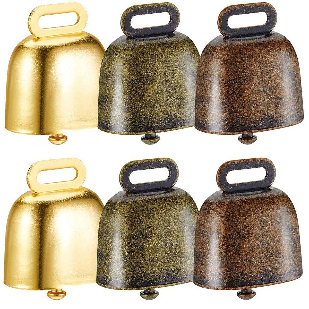 6 Pieces Brass Bells For Grazing Copper(Green Bronze,Red Bronze,Gold)