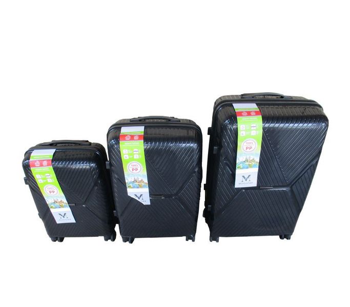 Mooistar 3-Piece PP Hard Shell Spinner Luggage Set - Black