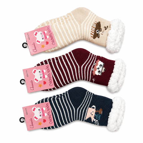 3 Pairs of Kids Winter Warm Nonslip Socks - Unisex Assorted Color Image