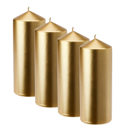 Hand-Poured Unscented Gold Pillar Candles, Dripless Candles - 6x14cm - Set of4 Image